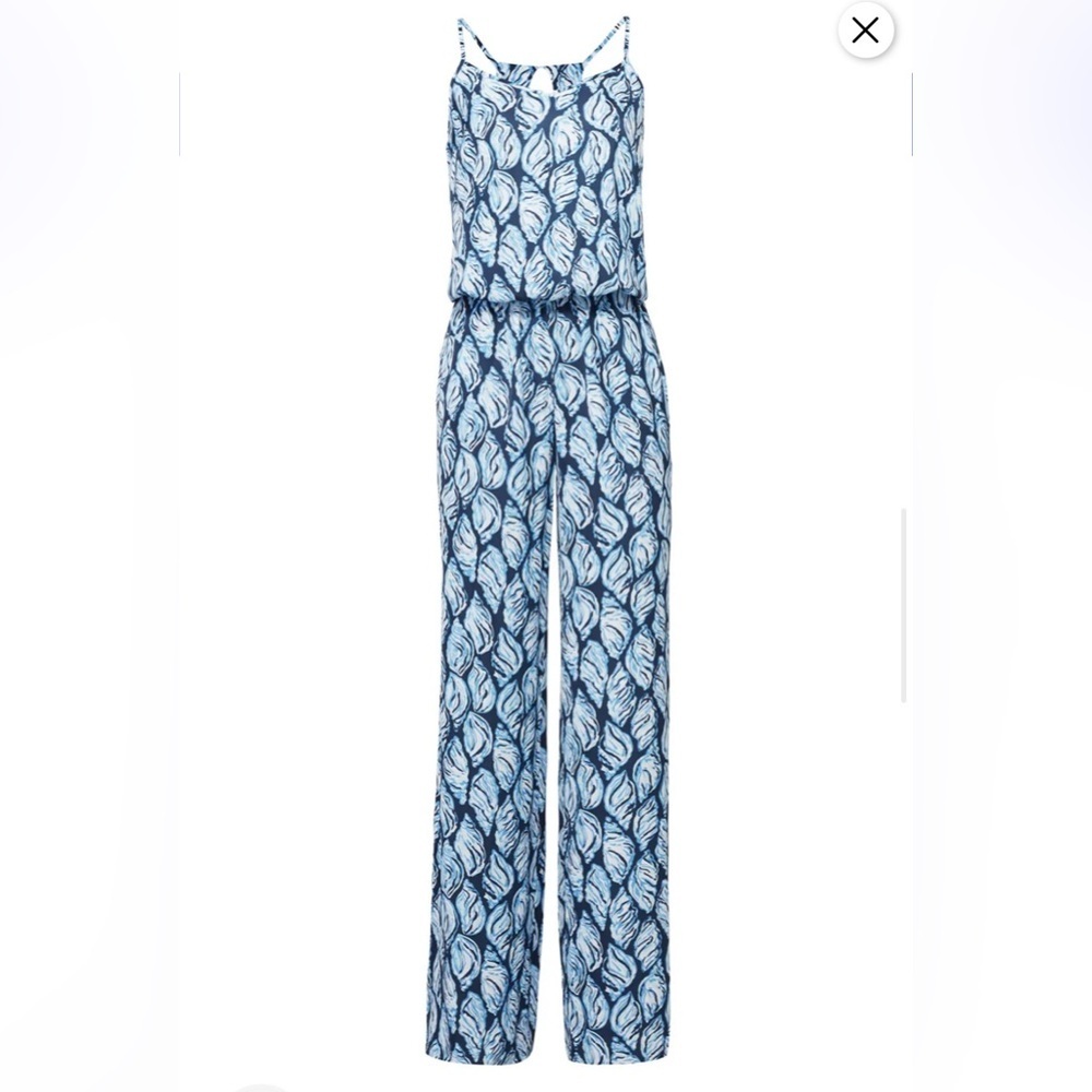 Lilly Pulitzer High Tide Dusk Blue Jumpsuit Conch Shell design. WITH POCKETS!